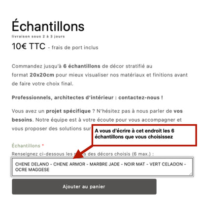 tutoriel pour commande d'échantillons