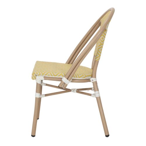 Chaise tapissée style contemporain, idéale pour brasseries et restaurants. Conçue pour un usage professionnel en intérieur.