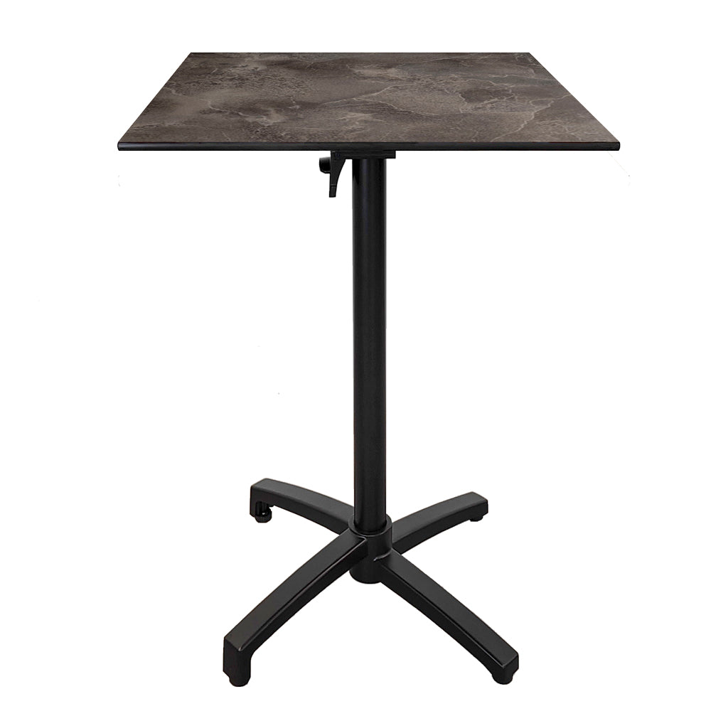 Table haute extérieure pliable pour terrasse de restaurant et mobilier CHR - Modèle diabolo décor marbre noir par Restootab.