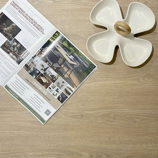 plateau de table sur mesure décor chêne dolomite pour restaurant Restootab