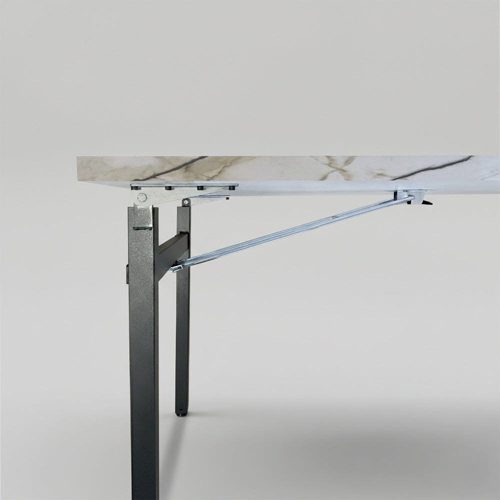 Table rectangulaire pliante d'intérieur pour restaurant et hôtel, structure en acier et plateau en bois aggloméré. décor marbre Calcutta