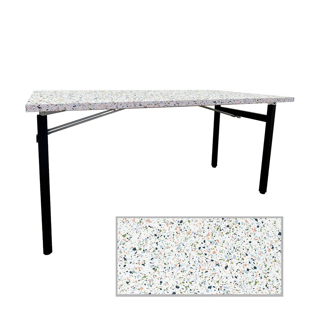 Table rectangulaire pliante d'intérieur pour restaurant et hôtel, structure en acier et plateau en bois aggloméré. décor terrazzo spéctra